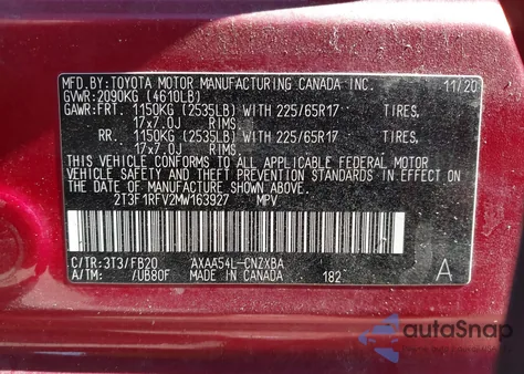 2021 Toyota Rav4 Le z USA, uszkodzony, nr VIN 2T3F1RFV2MW163927